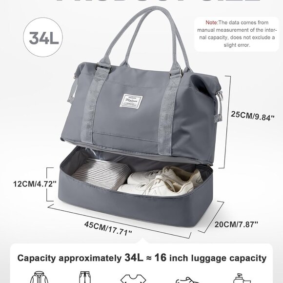 Travel Duffel Bag, 18x14x8 Inches Travel Bag Spirit with Shoes Compartment, Week - Picture 4 of 6